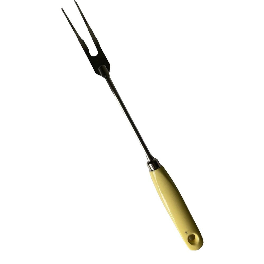 Ekco USA Vintage Meat Carving Fork Stainless Steel Yellow Ceramic Handle 13'